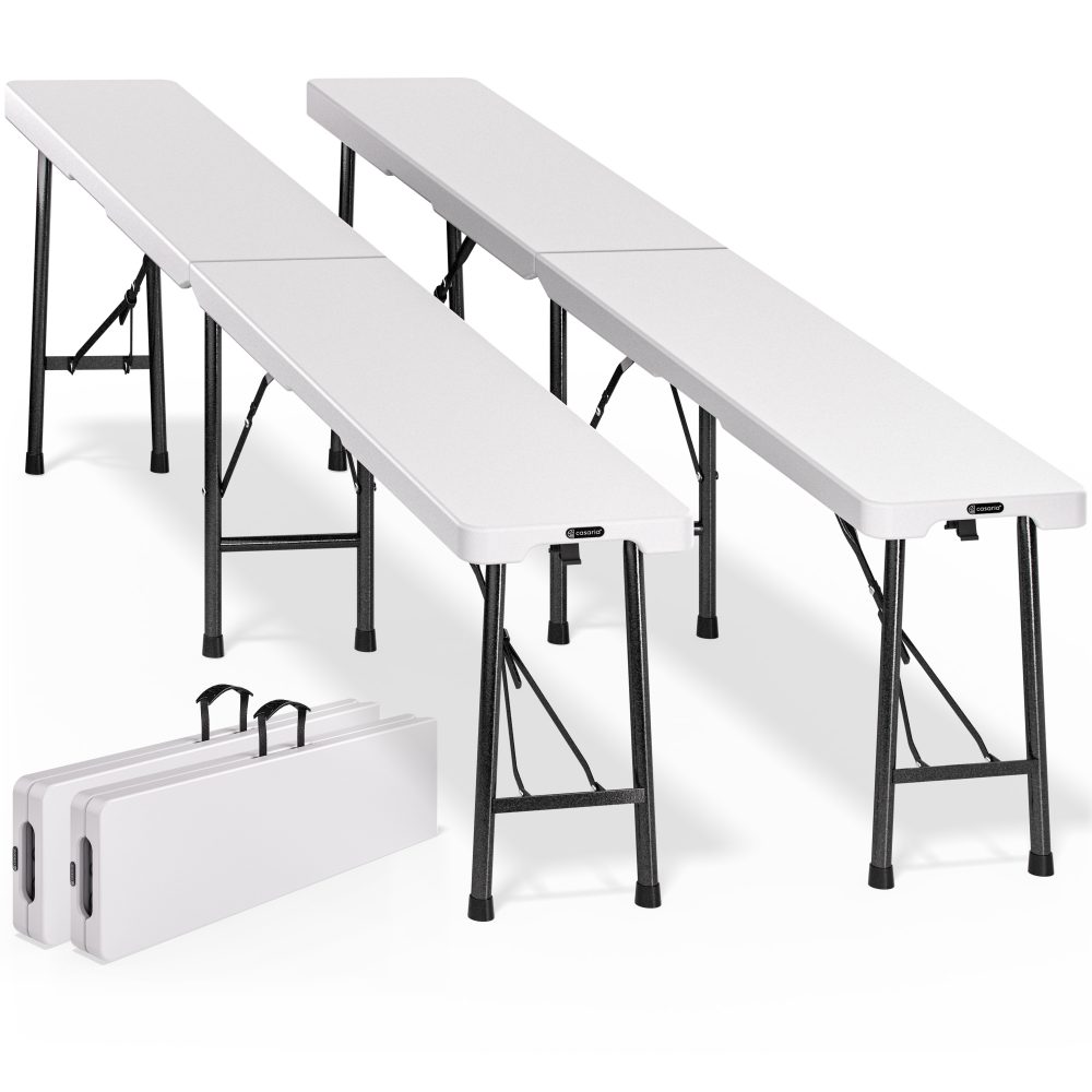 Bierbank 2er-Set Weiß Kunststoff 180cm