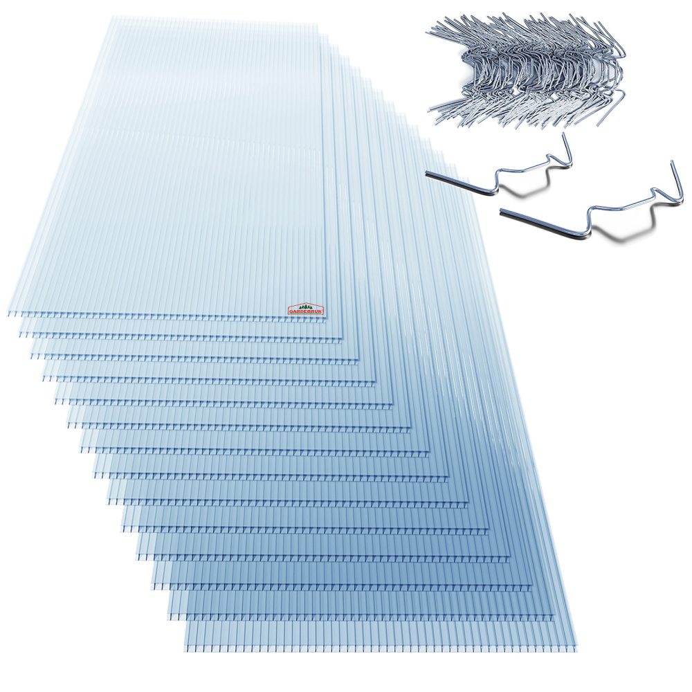 Doppelstegplatten 14er-Set 4 mm UV-beständig mit 50 rostfreien Clips