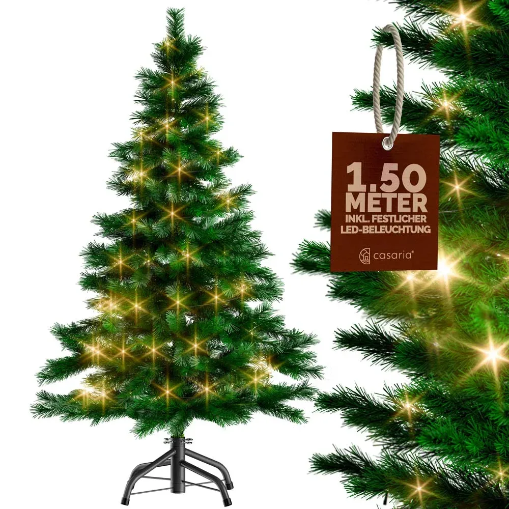 Künstlicher Weihnachtsbaum 150cm mit Lichterkette und Metallfuß PVC