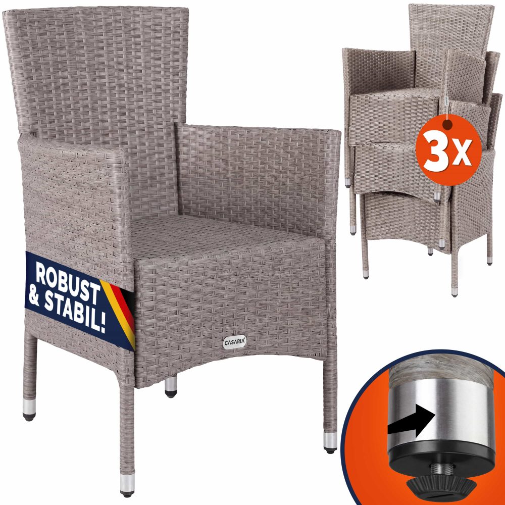 Polyrattan Gartenstuhl 3er-Set Creme stapelbar