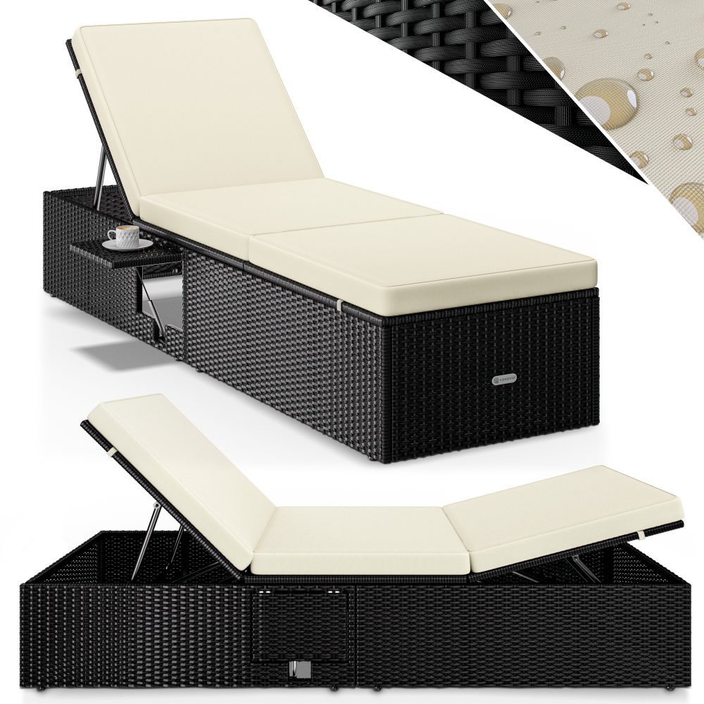 Polyrattan Gartenliege Schwarz/Creme 200x58x33cm