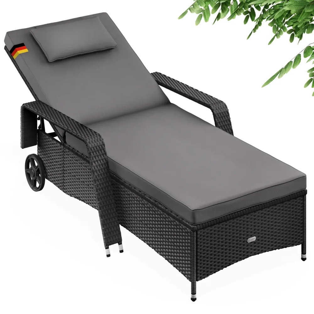 Polyrattan Gartenliege Schwarz/Anthrazit 193x90x43cm