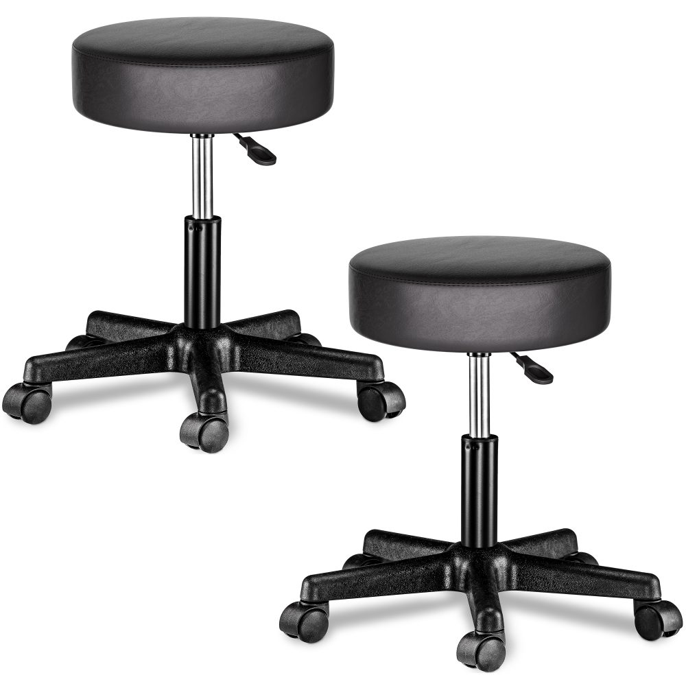 Rollhocker 2er-Set Kunstleder Schwarz 360° drehbar