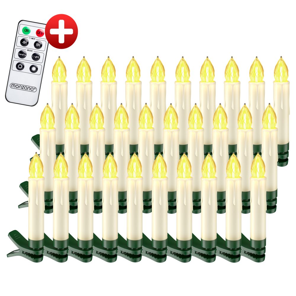 Kabellose Weihnachtsbaumkerzen LED 30er-Set Warmweiß mit Timer & Fernbedienung