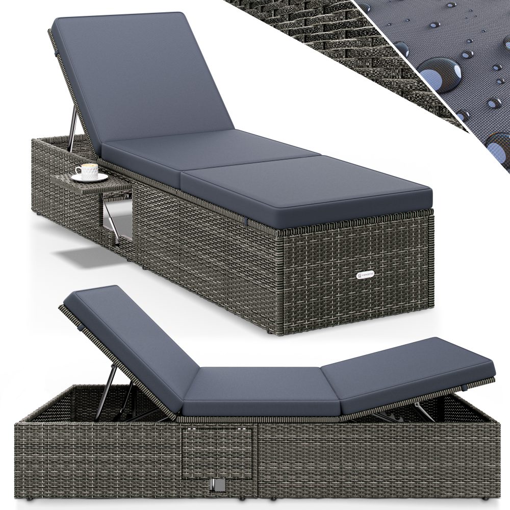 Polyrattan Gartenliege Grau/Anthrazit 200x58x33cm
