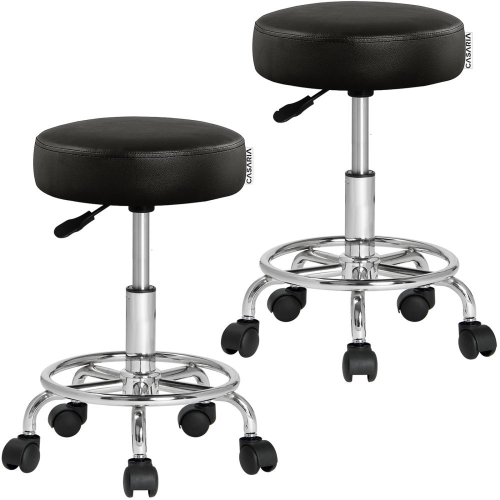 Rollhocker 2er-Set Kunstleder Schwarz 360° drehbar