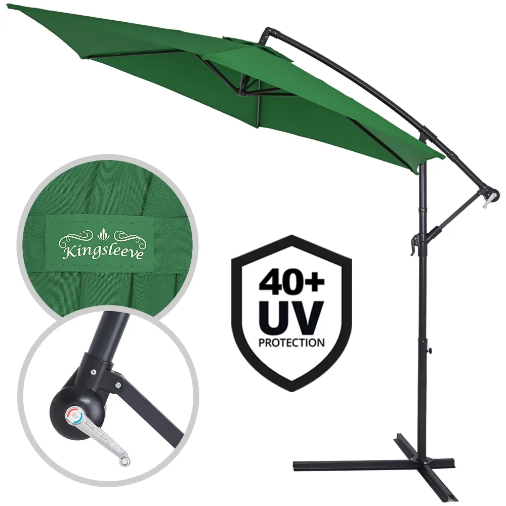 Ampelschirm Ø300cm Alu UV 50+ Kurbel & Fußkreuz Grün