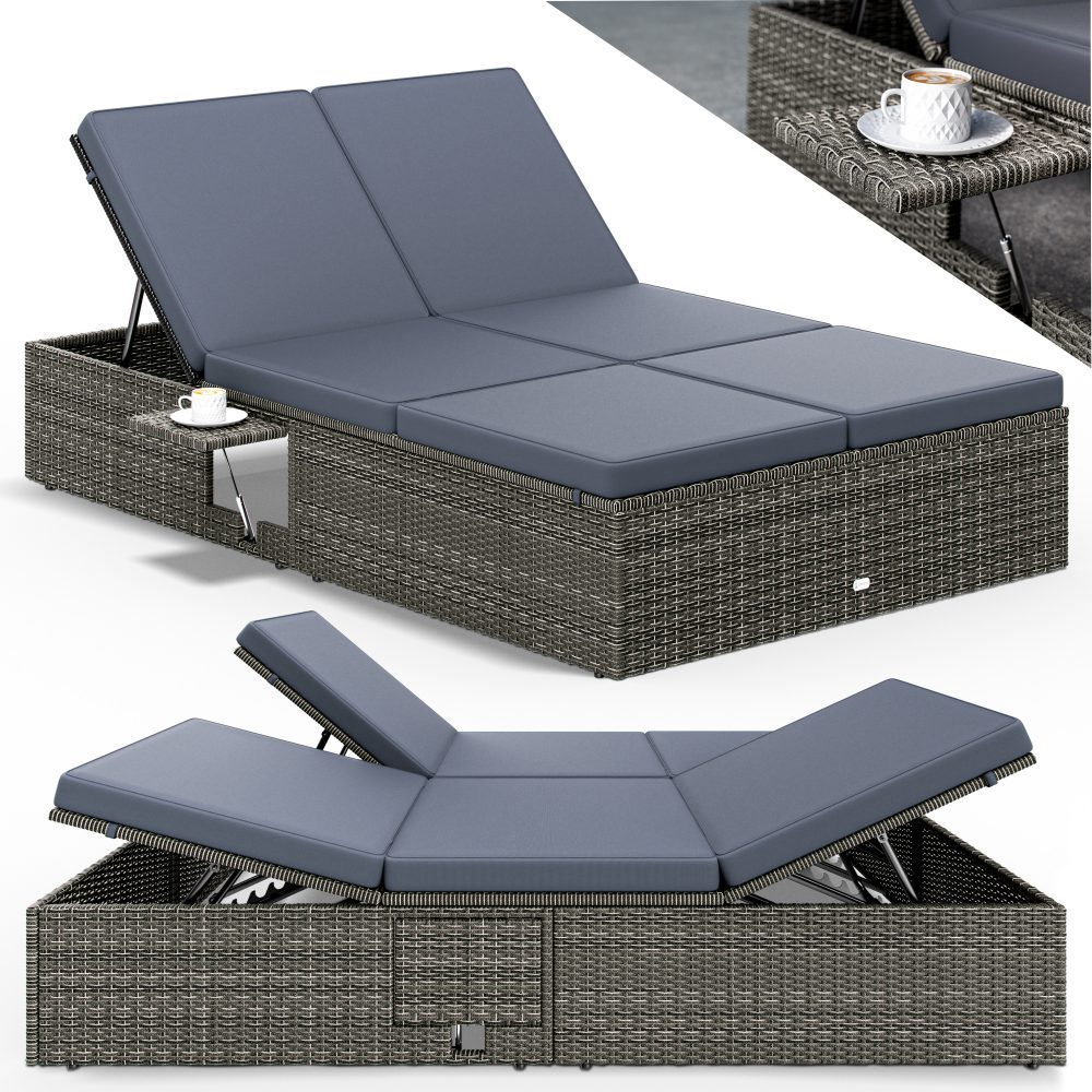 Polyrattan Gartenliege Grau/Anthrazit 200x115x33cm