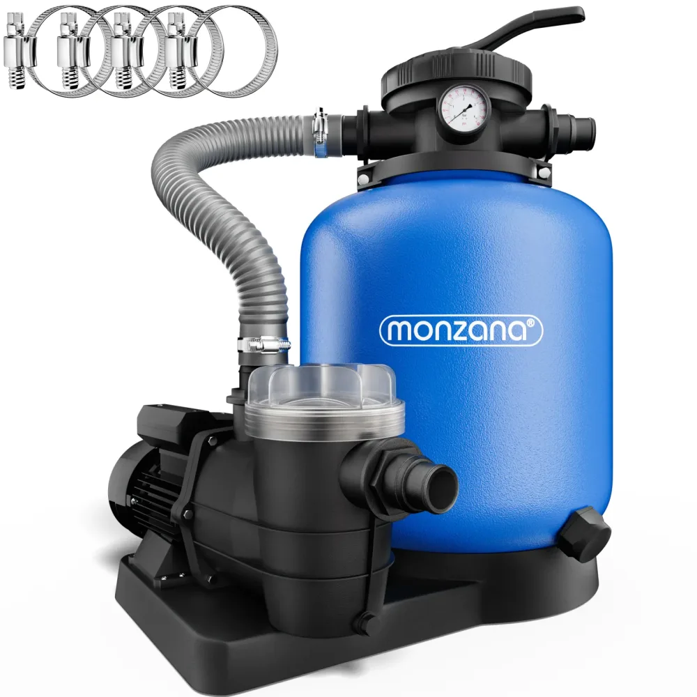 Sandfilteranlage Pool 13200 L/h mit Vorfilter 7-Wege Ventil XXL Tank