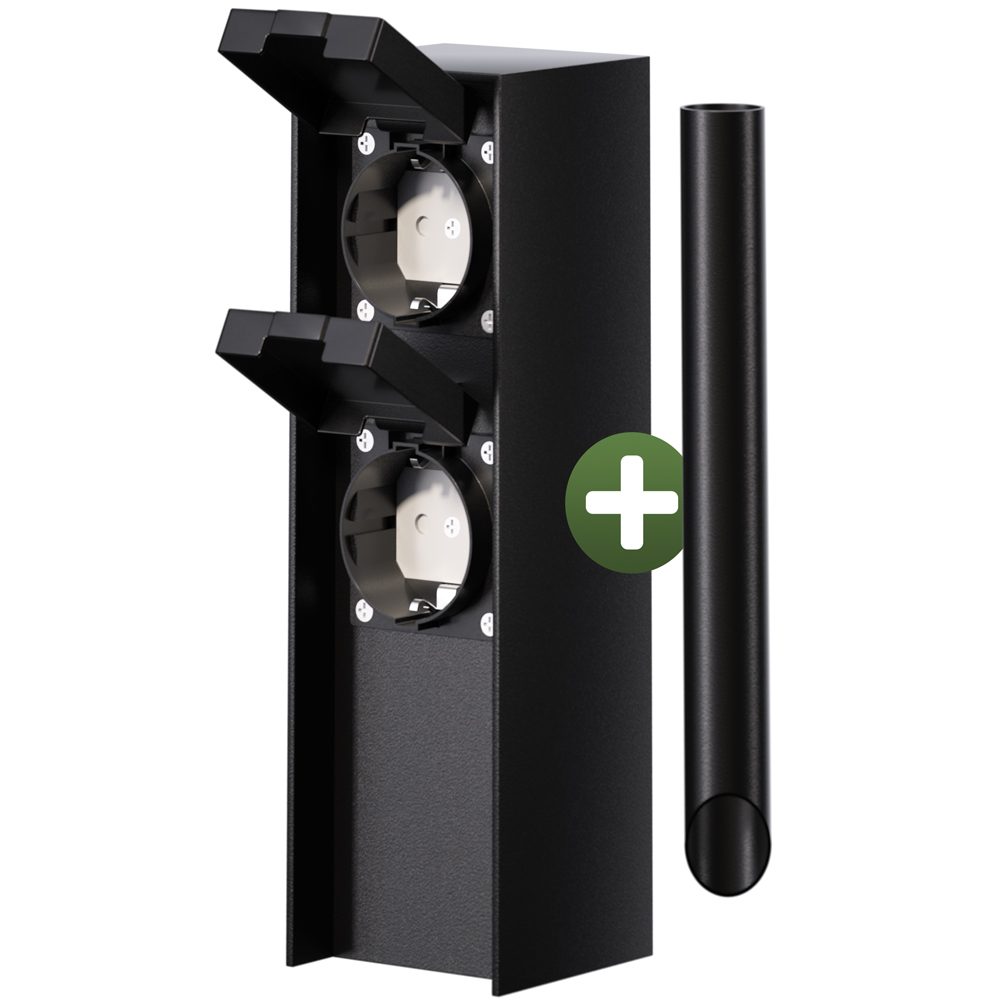 Gartensteckdose Schwarz 2er-Stecker 23x7x7cm