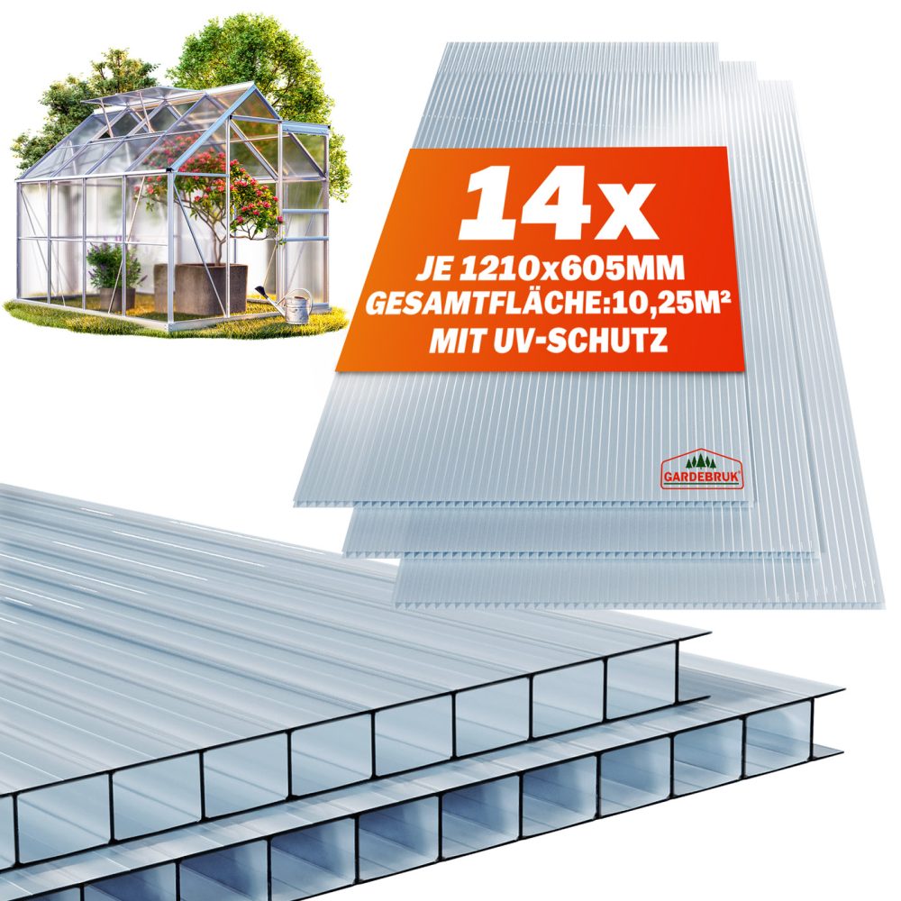 Doppelstegplatten 14er-Set 4mm transparent 25m² UV-beständig bruchfest