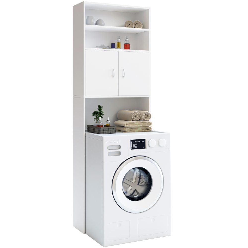 Waschmaschinenschrank 185x63x20cm kompakt 3 Böden Magnettüren Weiß