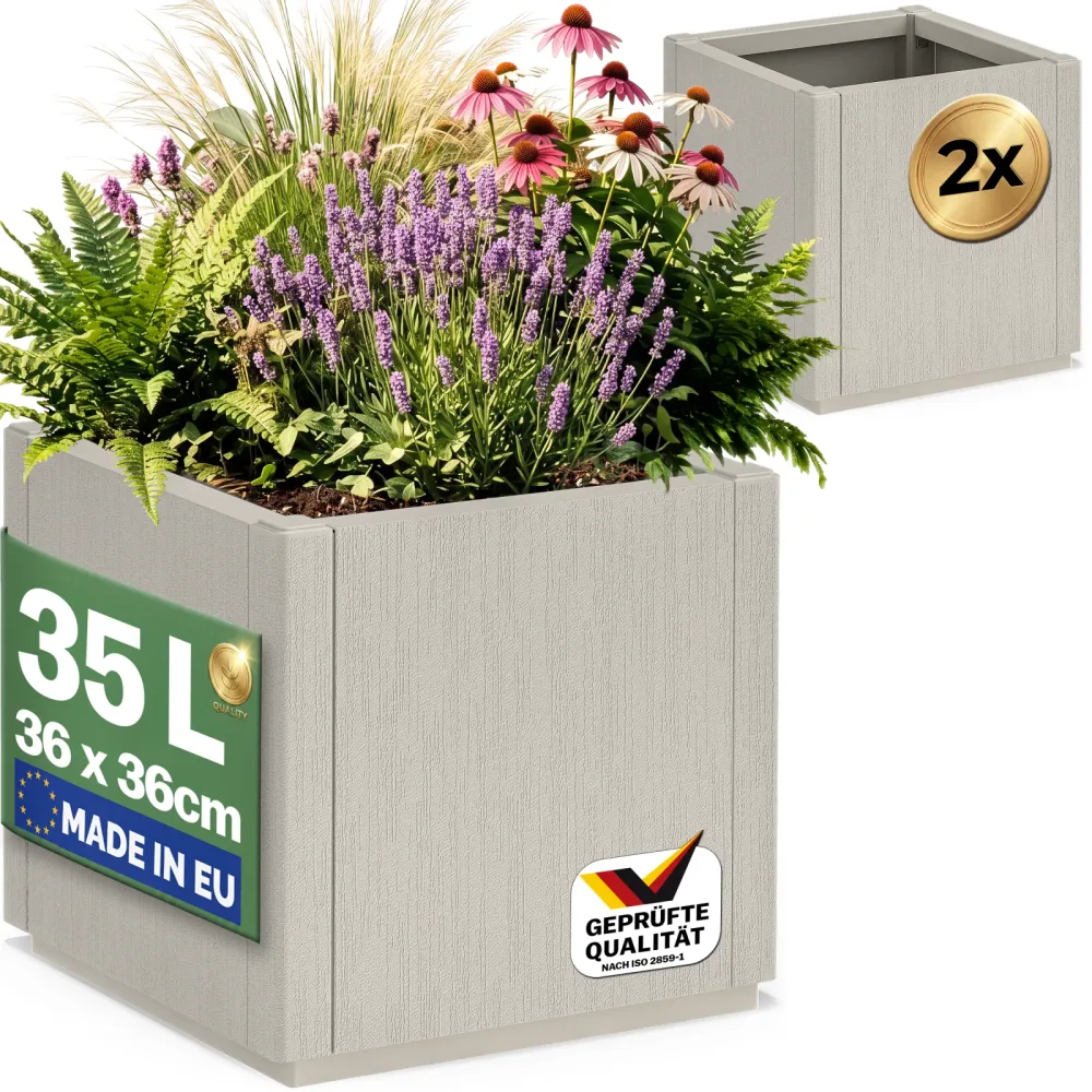 Blumentopf Ethica 2er-Set Kreideweiß Kunststoff 36x36x35cm