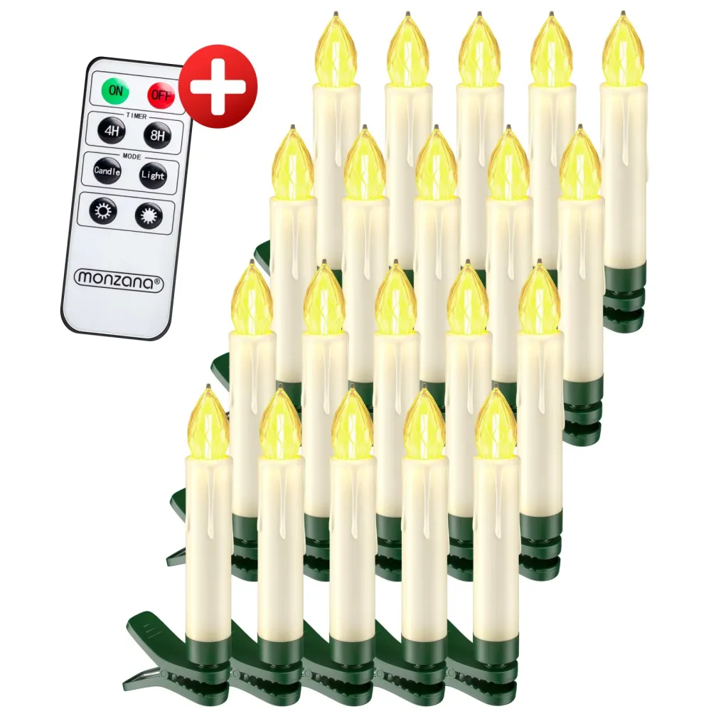 Kabellose Weihnachtsbaumkerzen LED 20er-Set Warmweiß mit Timer & Fernbedienung