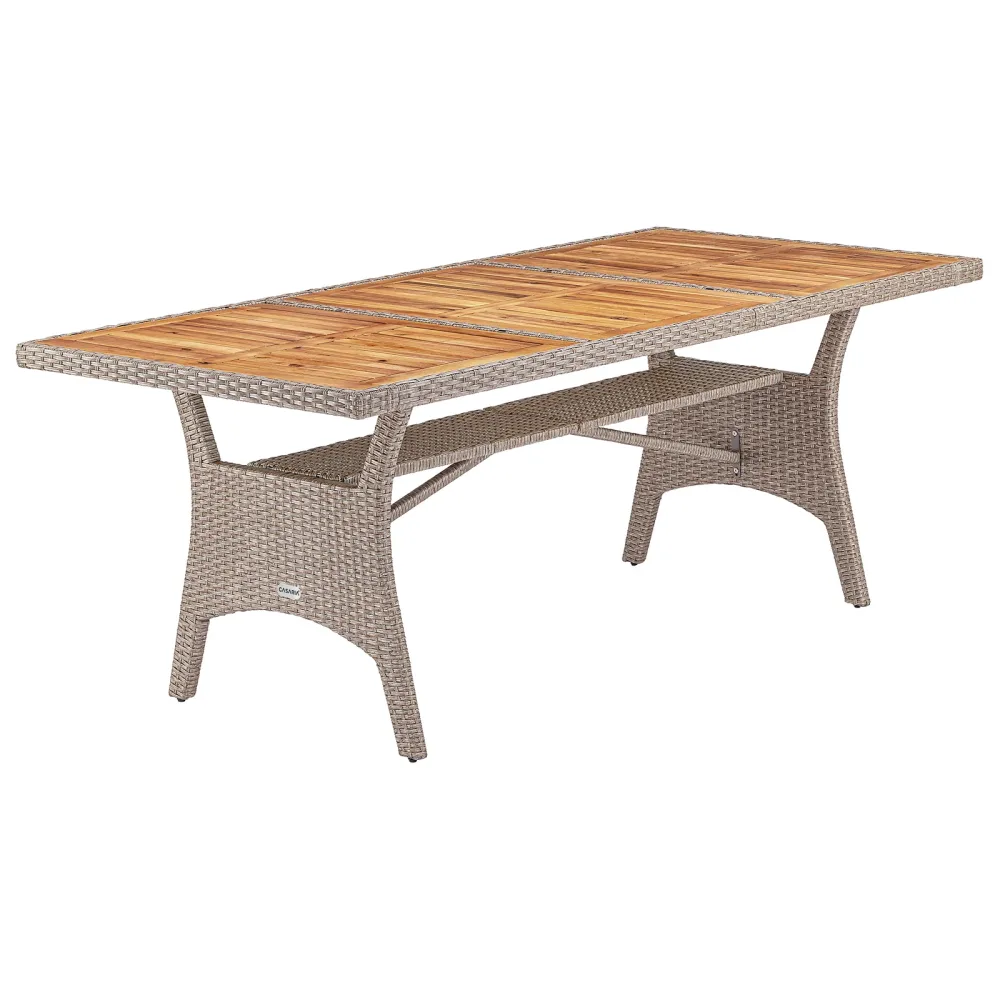 Polyrattan Gartentisch Takeo Creme 190x90x74cm Akazie