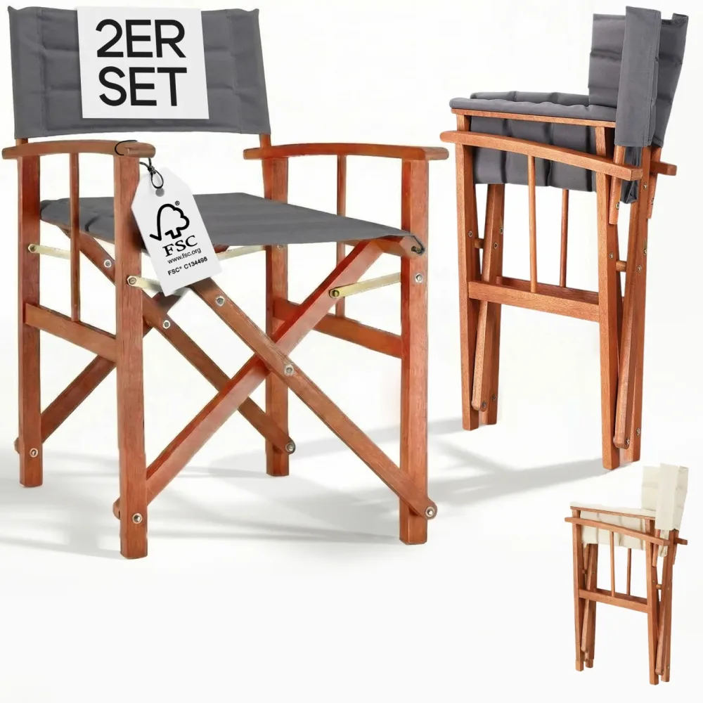 Regiestuhl Premium Anthrazit 2er-Set FSC®-zertifiziertes Eukalyptusholz Gepolstert