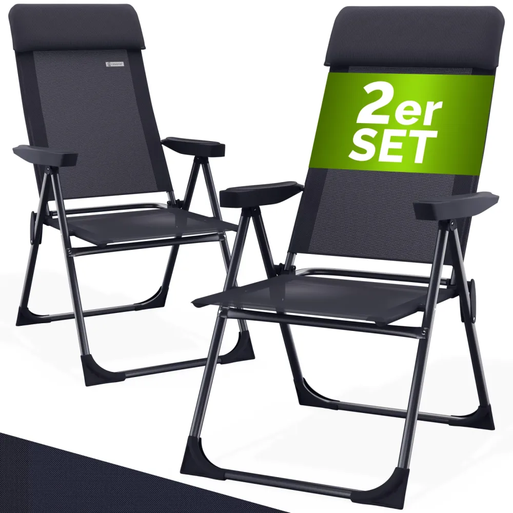 Gartenstuhl klappbar 2er-Set Anthrazit Alu Hochlehner verstellbar