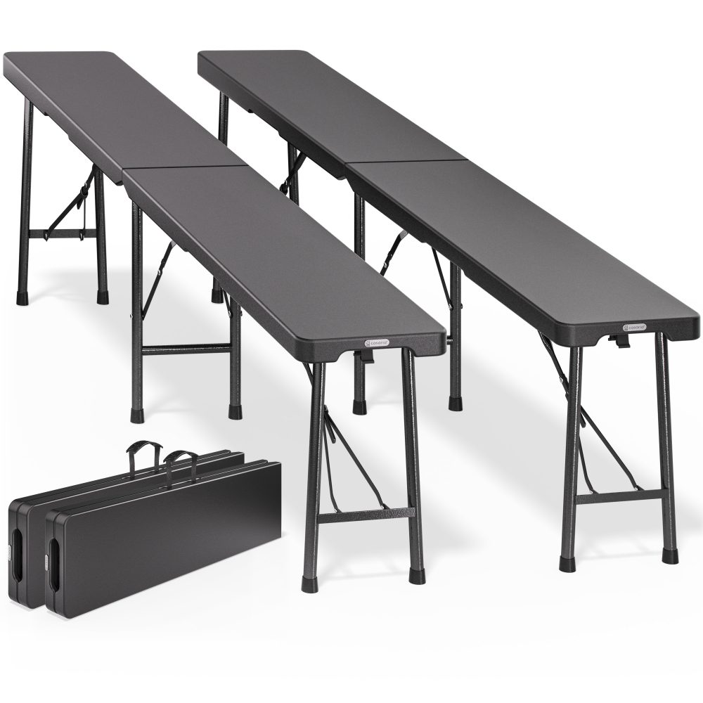 Bierbank 2er-Set Weiß Kunststoff 180cm