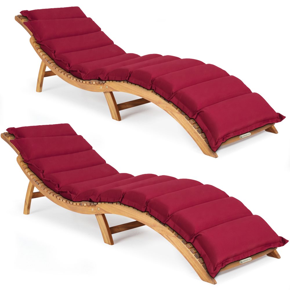 Faltbare Gartenliege 2er-Set Akazie FSC®-zertifiziert inkl Auflage Rot