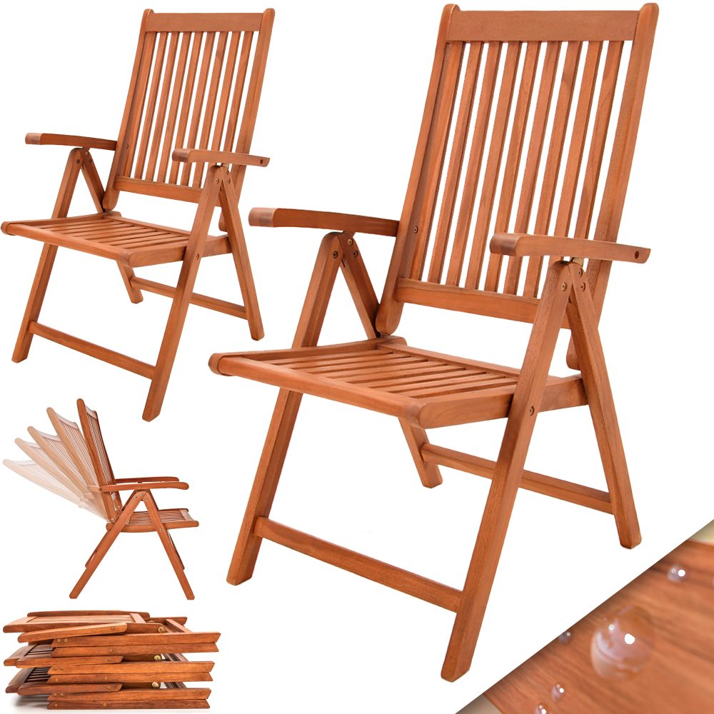 Klappstuhl 2er-Set ergonomisch verstellbar 5 Positionen Eukalyptus
