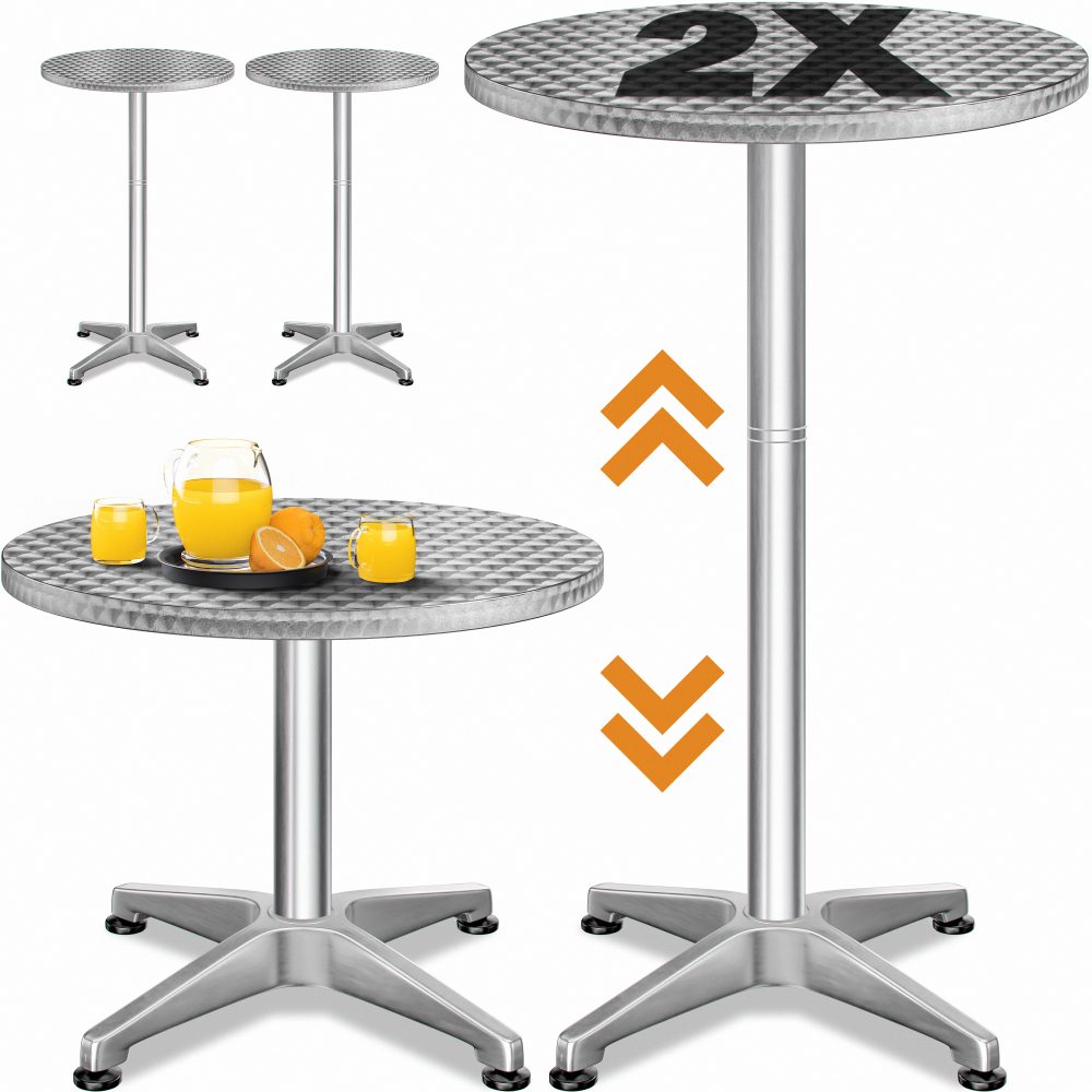 Stehtisch 2er-Set Silber Alu Ø60cm höhenverstellbar