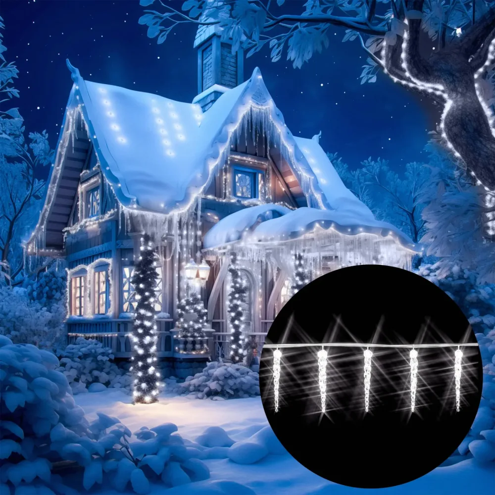 Lichterkette Weihnachten Eiszapfen Warmweiß 13m