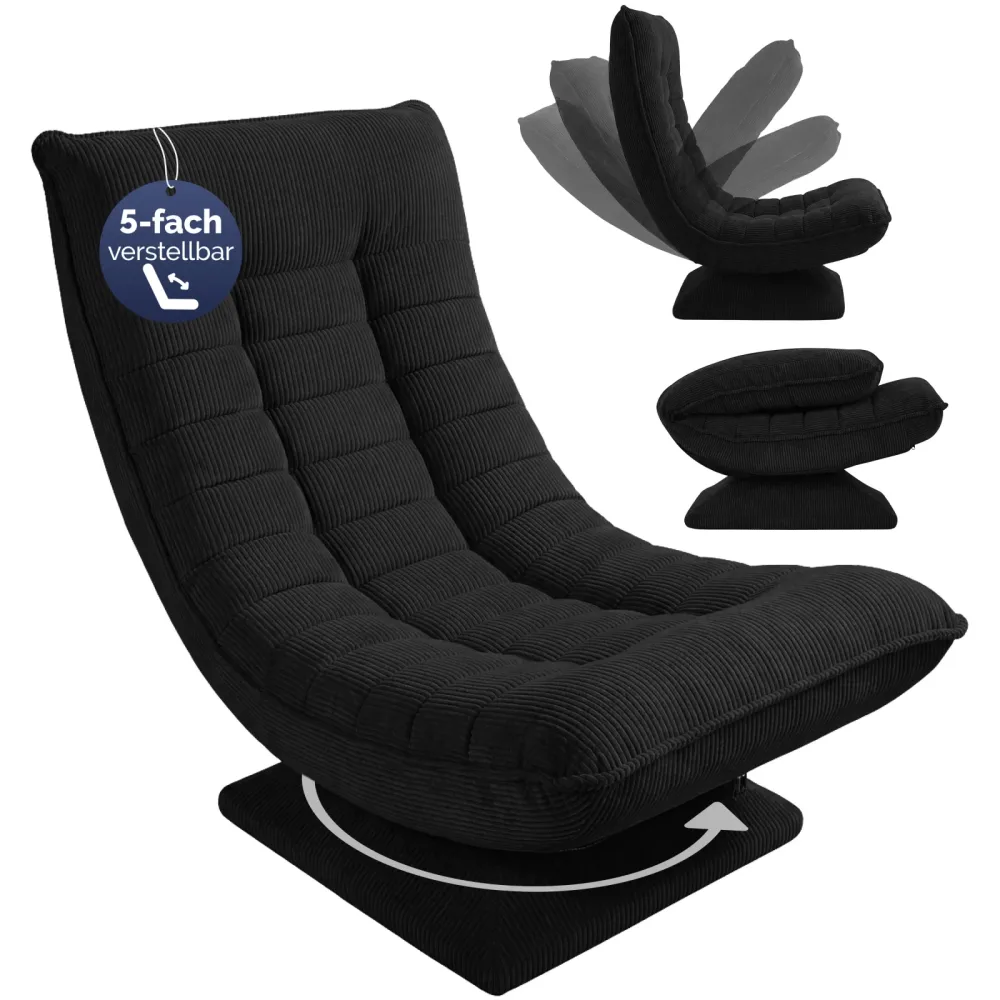 Sessel Aberdeen Schwarz Cord 5fach verstellbar 360 Grad drehbar klappbar
