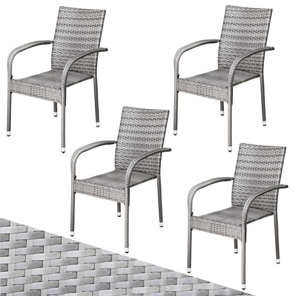Polyrattan Stapelstuhl Comfort 4er-Set Grau
