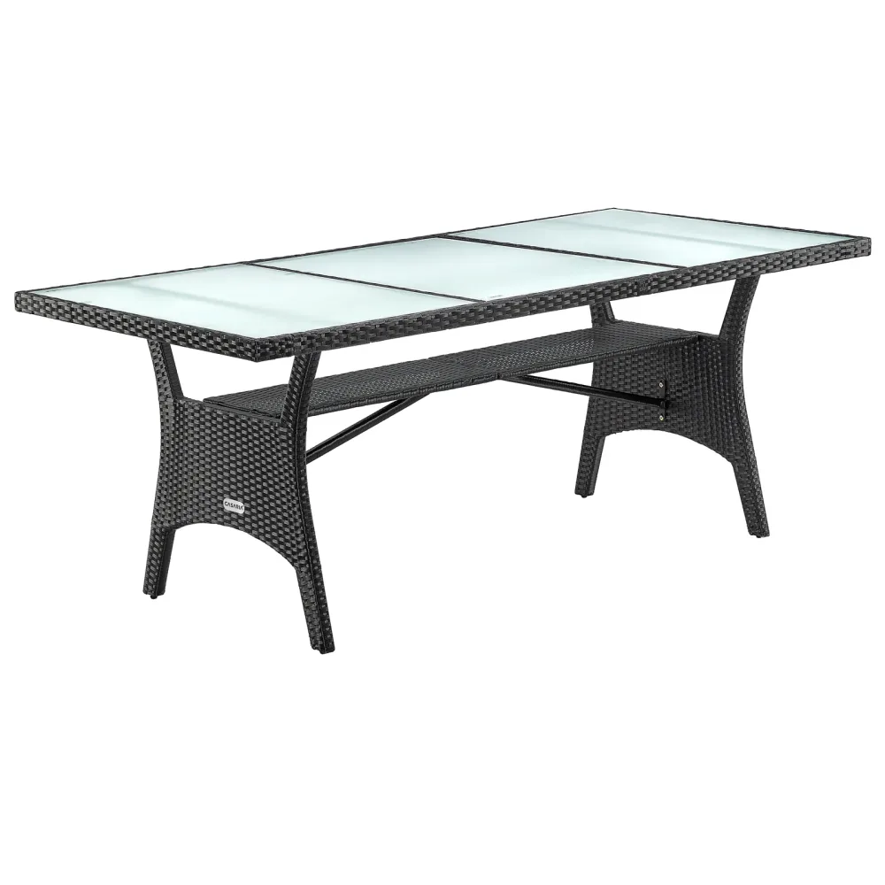 Polyrattan Gartentisch Takeo Schwarz 190x90x74cm Glas