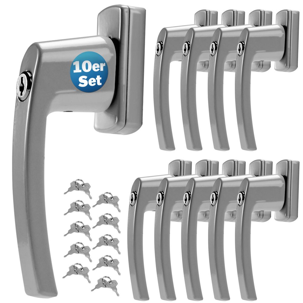 Fenstergriff 10er-Set Silber abschließbar