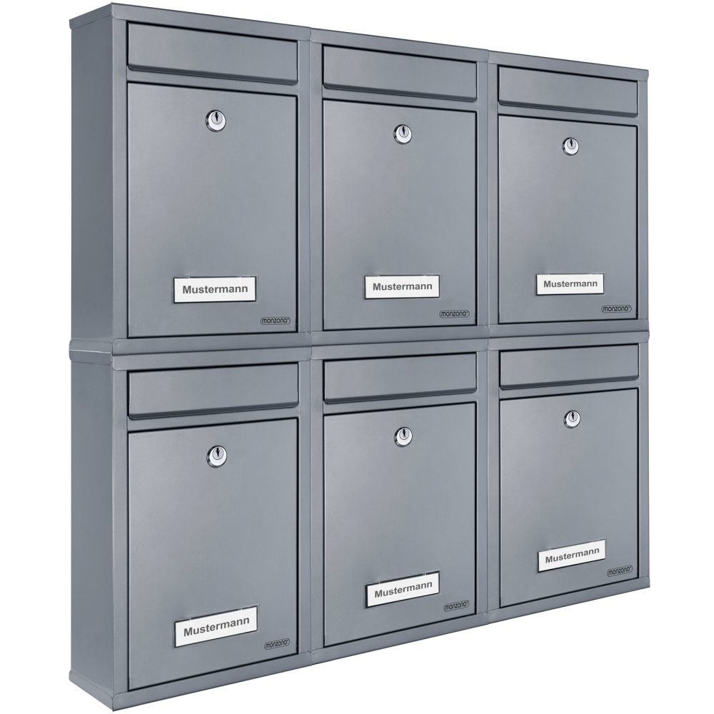 Briefkasten 6er-Set Silber mit je 2 Schlüsseln