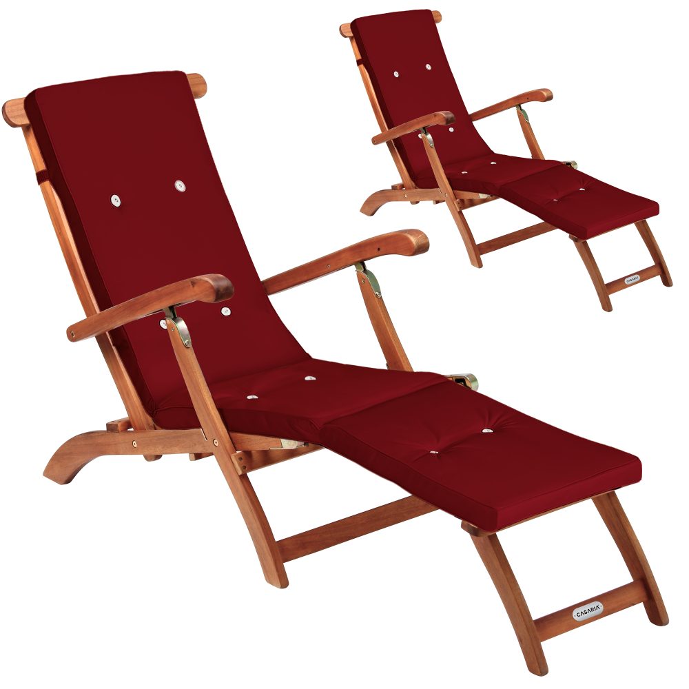 Gartenliege Queen Mary® 2er-Set Akazie FSC®-zertifiziert inkl Auflage Rot
