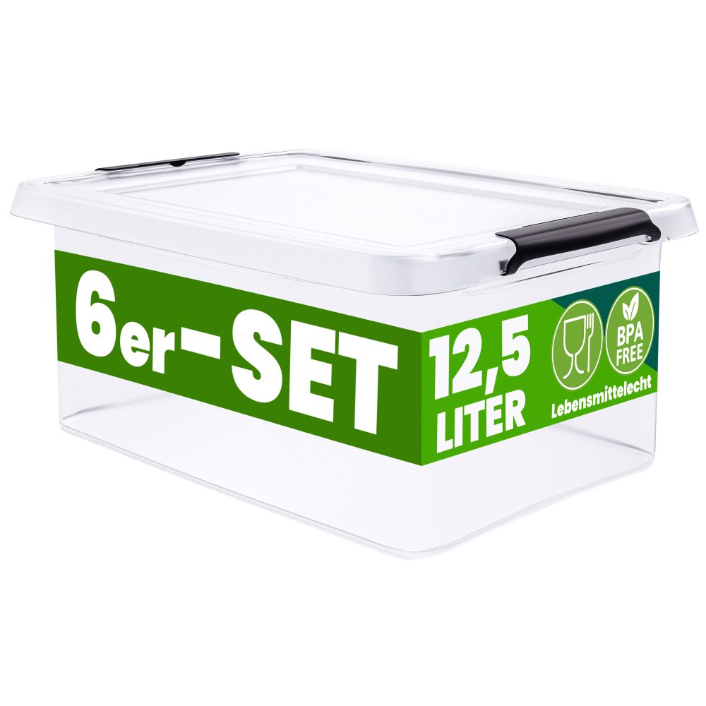 Aufbewahrungsbox 6er-Set 39x29x17cm 12,5L transparent stapelbar BPA-frei