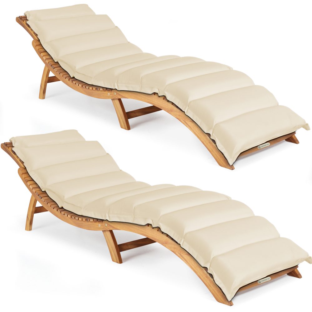 Faltbare Gartenliege 2er-Set Akazie FSC®-zertifiziert inkl Auflage Creme