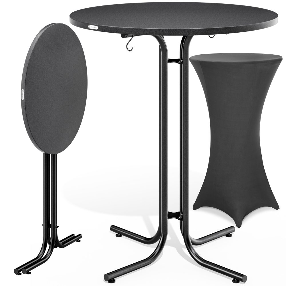 Stehtisch Grau 110x80cm + Stehtischhusse Anthrazit Ø80cm