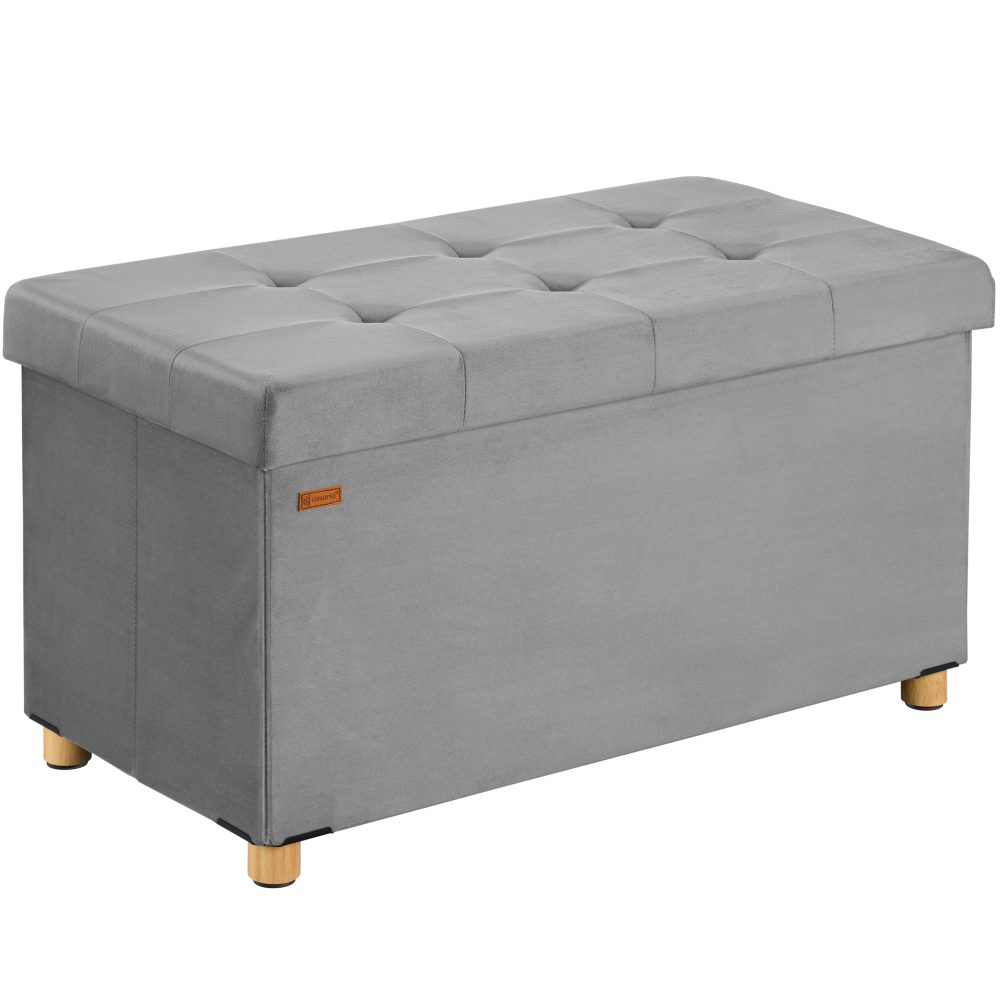 Sitzbank Grau Samt 76x38x42cm mit Stauraum faltbar