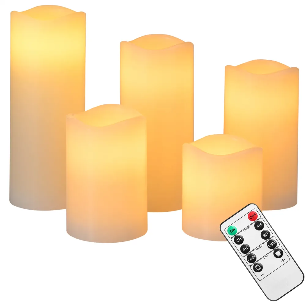 LED Echtwachs Kerzen 5er-Set inkl Fernbedienung