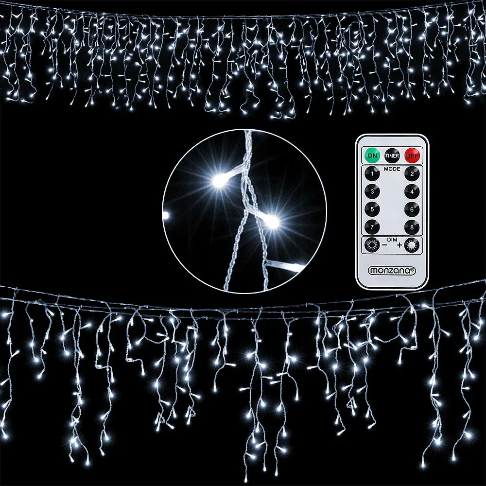 Regenlichterkette LED Weihnachten Kaltweiß 10m Fernbedienung