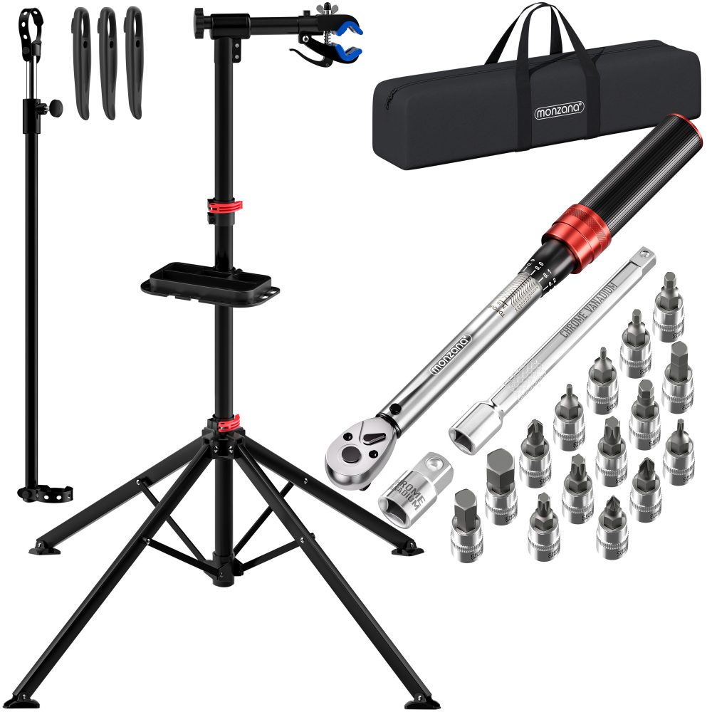 Fahrrad-Montageständer bis 30kg + Drehmomentschlüssel-Set 18-tlg