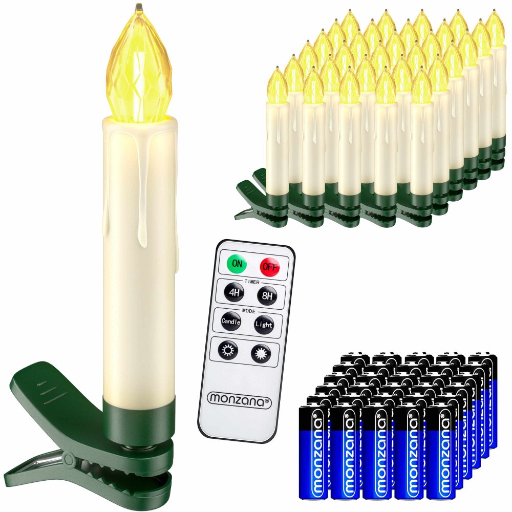 Kabellose Weihnachtsbaumkerzen LED 30er-Set Warmweiß mit Batterien & Fernbedienung