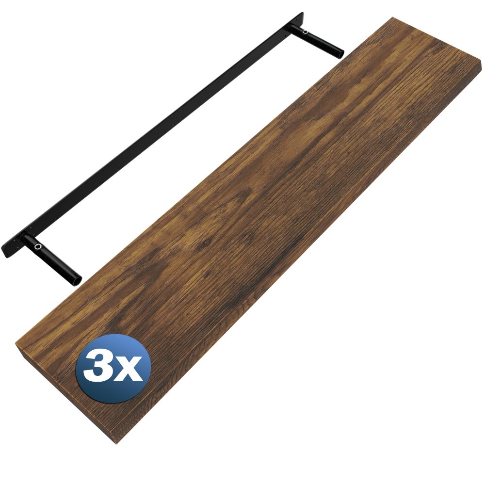 Wandregal Schweberegal 110cm 3er-Set Dunkle Eiche + Halterung
