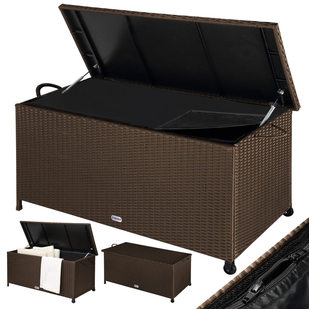 Gartenbox Polyrattan Braun 117x53x60cm mit Griffen & Rollen