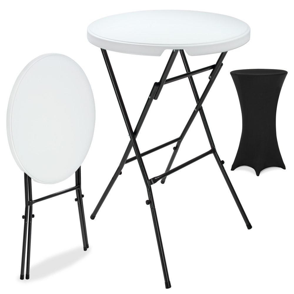 Stehtisch Weiß mit Husse Schwarz Ø72cm klappbar 110cm Höhe