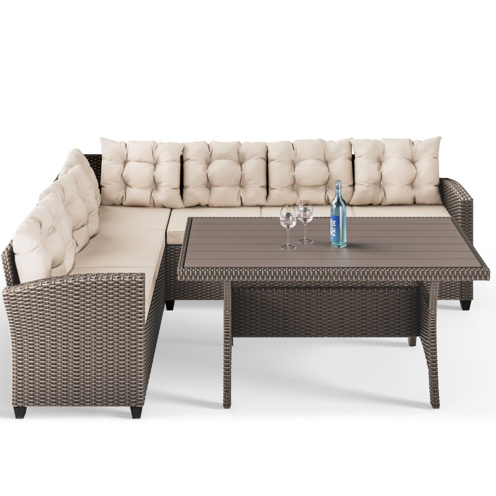 Polyrattan Ecklounge Creme/Beige inkl Kissen