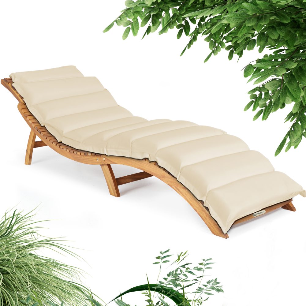 Faltbare Gartenliege Akazie FSC®-zertifiziert inkl Auflage Creme