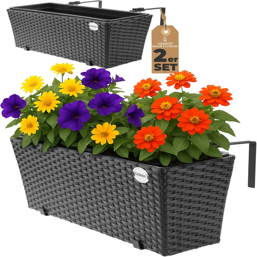 Polyrattan Blumenkasten 2er-Set Schwarz