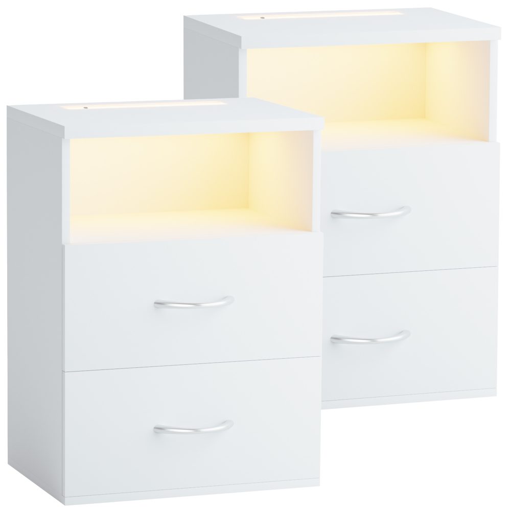 Nachttisch Jamie 2er-Set Weiß 55x40x28cm