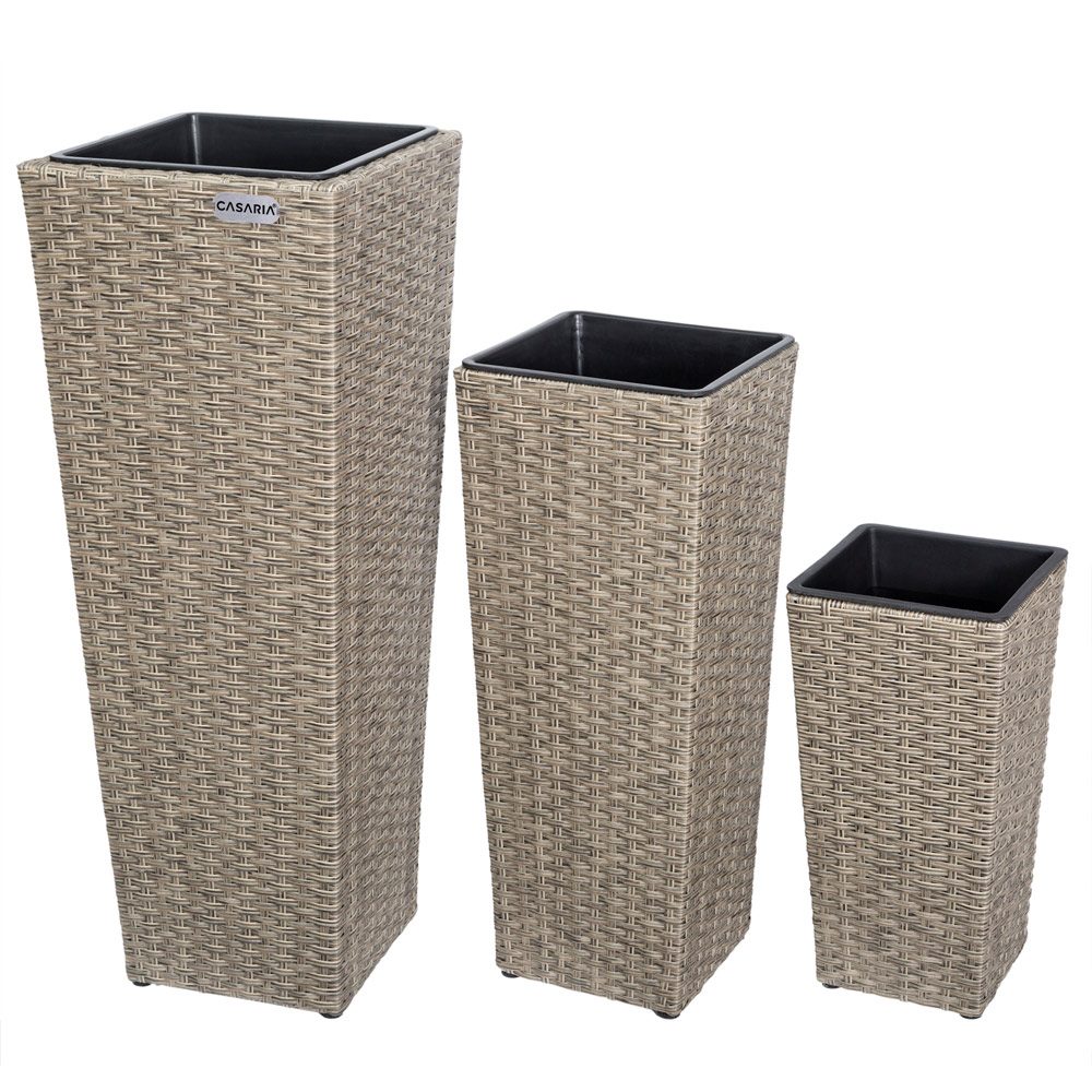 Polyrattan Blumentopf 3er-Set Creme