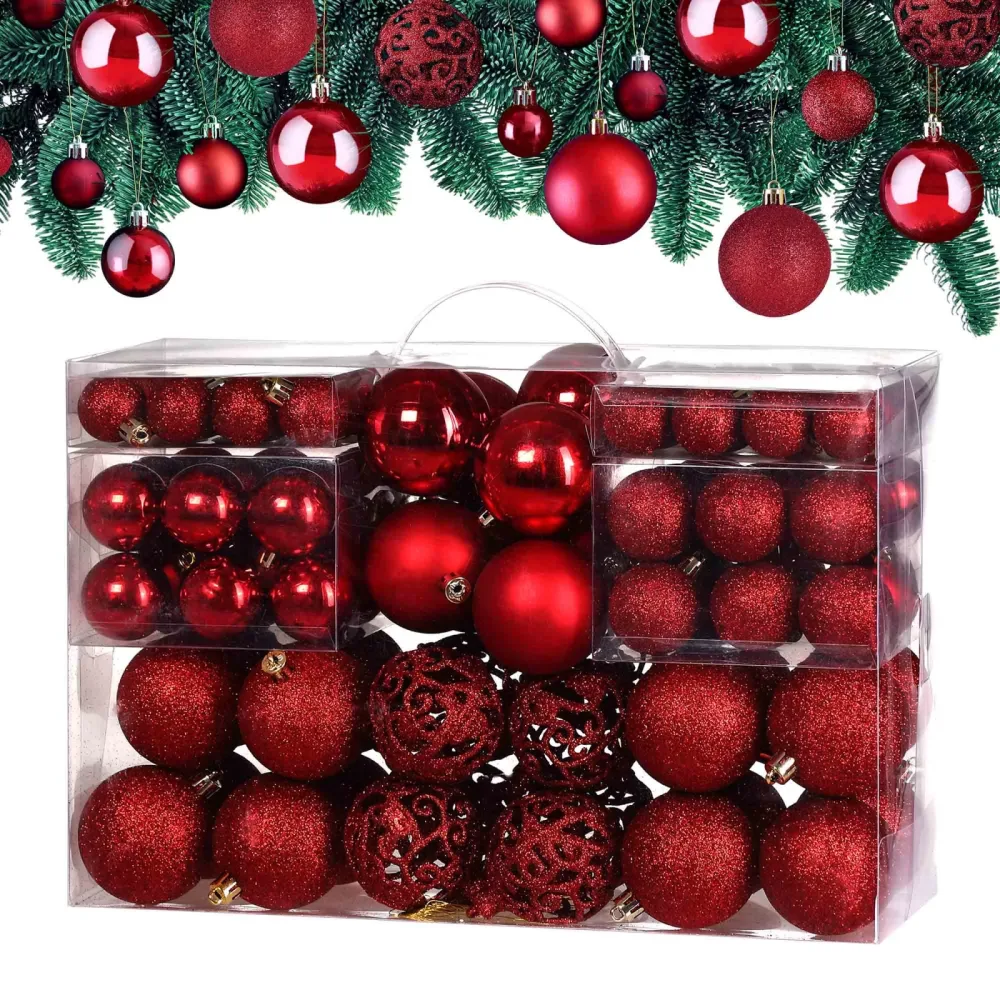 Weihnachtskugeln Rot 100-tlg in matt, glänzend & glitzernd