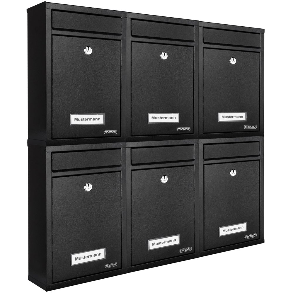 Briefkasten 6er-Set Schwarz mit je 2 Schlüsseln